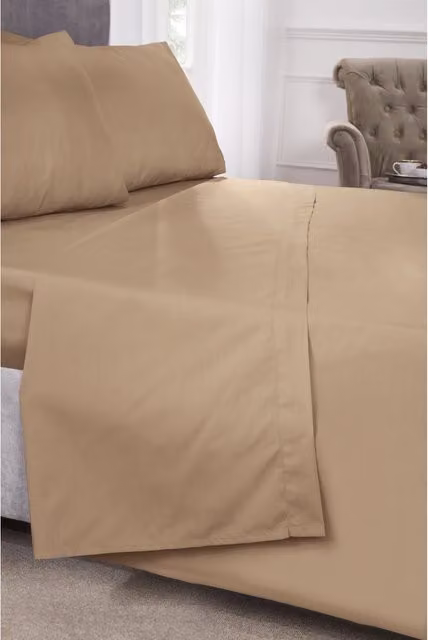 Peracle Polycotton Percale Fitted Sheet in Brown/Beige, W/D/H: 200 x 200 cm
