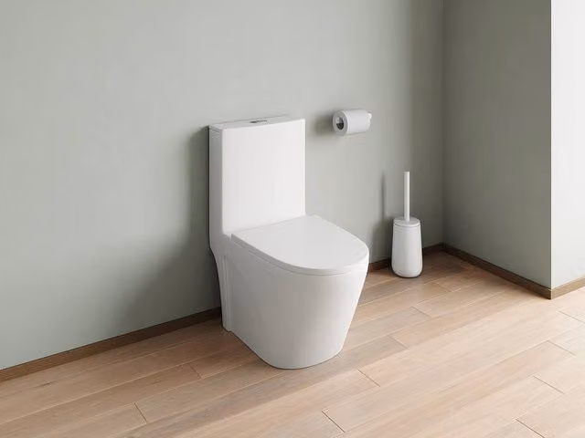 Vente-unique NAGILAM Matt White Ceramic Floor-Standing WC with Soft-Close Seat and Horizontal Outlet, H: 39 cm, W: 53 cm, D: 78.5 cm