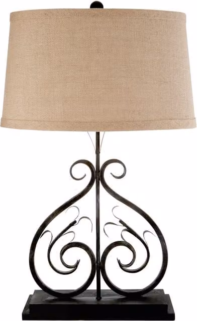 Orsina Black Decorative Table Lamp with Beige Fabric Shade and Metal Frame, H 70 cm x W 43 cm x D 33 cm