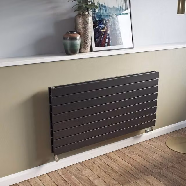 Bathroom Kingdom Mars Anthracite Single Flat Panel Horizontal Radiator in Grey, W: 180 cm, H: 45 cm, D: 4.5 cm