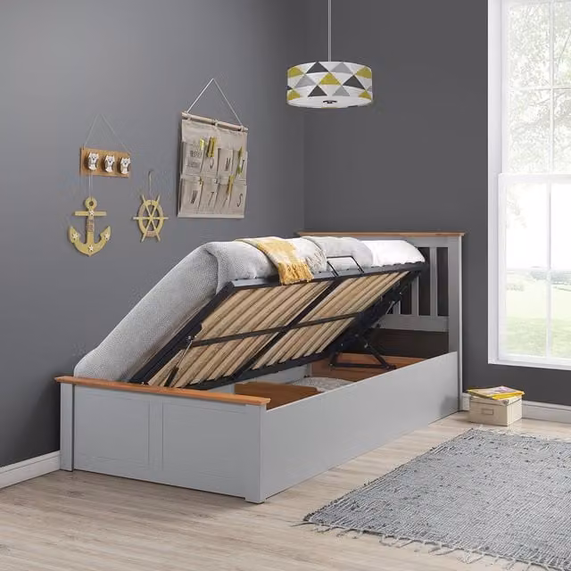 Bedmaster Francis Grey Wooden Ottoman Bed with Lift Up Base