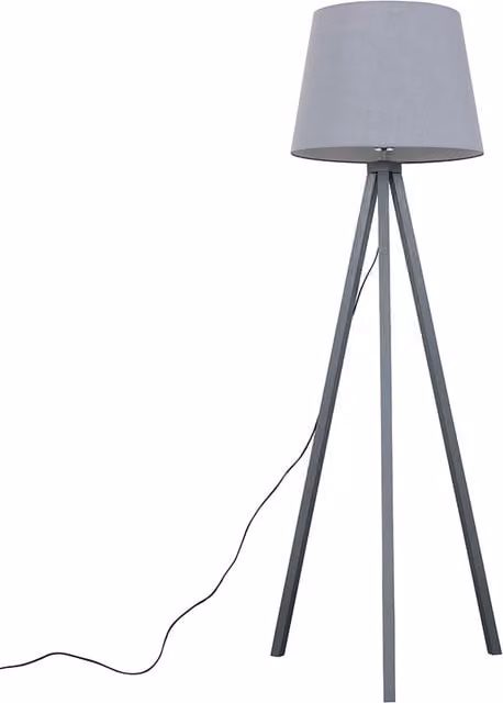 ValueLights Modern Grey Wood Tripod Floor Lamp with Grey Fabric Cone Shade