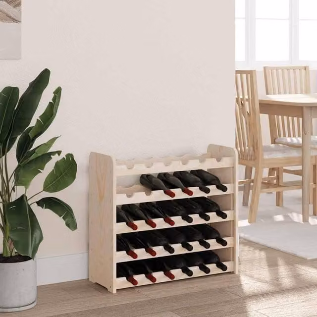 Berkfield Home Beautiful Wine Rack in Natural Solid Pine Wood, W/D/H: 67.5 x 25 x 60 cm