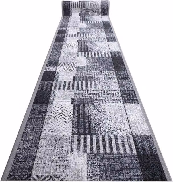 RugsX Essenza Anti-Slip Grey Patchwork Runner, W/D/H: 80 x 490 cm