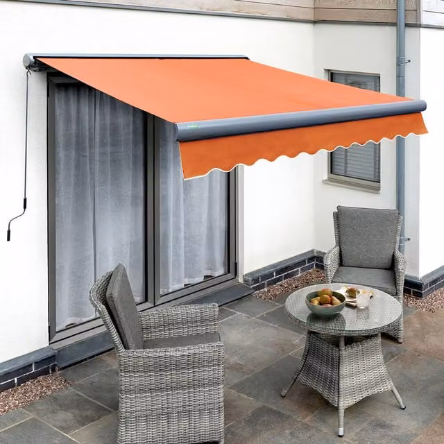 Primrose Electric Patio Awning Garden Canopy with Full Cassette in Anthracite and Orange