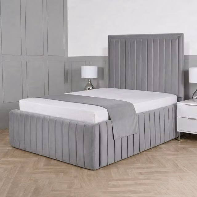Living Comfort Bedz Saint Germain Plush Upholstered Small Double Bed with 48 Inch Headboard and Slatted Base in Grey