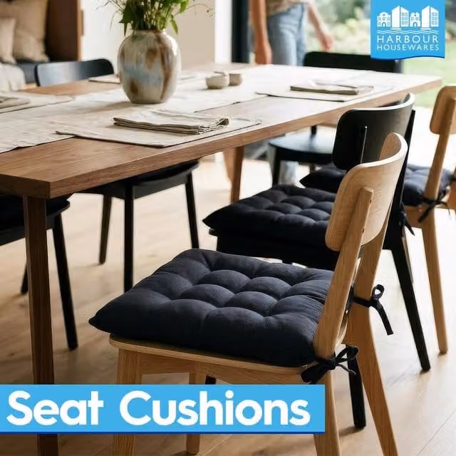 Harbour Housewares Square Seat Pad with Removable Cover in Beige and Black, W/D: 40 x 40 cm
