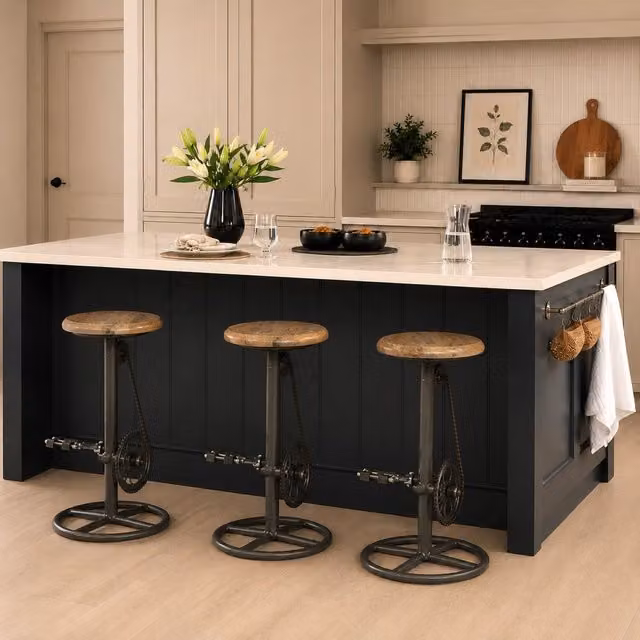 Elm Home And Garden Industrial Mango Wood Bar Stool with Metal Frame in Brown, Height: 77 cm