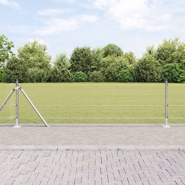 Berkfield Home Single-Bar Welded Wire Fence with 7 Flanged Posts, Galvanised Steel, Silver, W: 40 cm, L: 10 m
