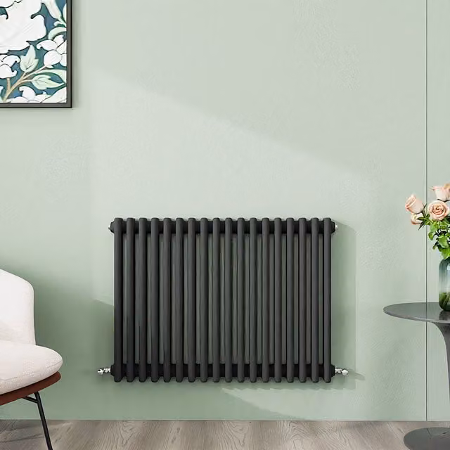 AicaBathroom Horizontal Traditional Cast Iron Style 3 Column Steel Radiator in Anthracite Grey, W/D/H: 83 x 60 x 60 cm