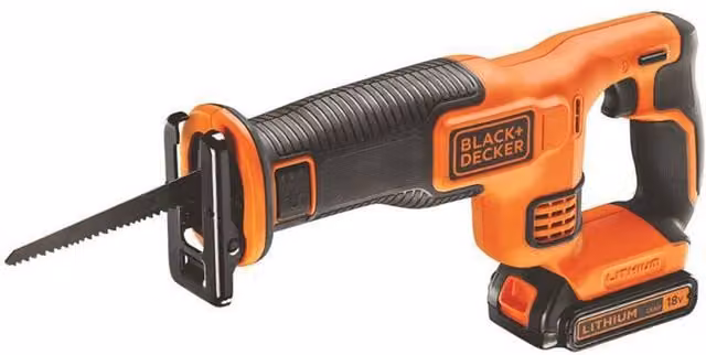Black+Decker 18V PowerConnect Reciprocating Saw with 1.5Ah Rechargeable Battery in Black and Orange