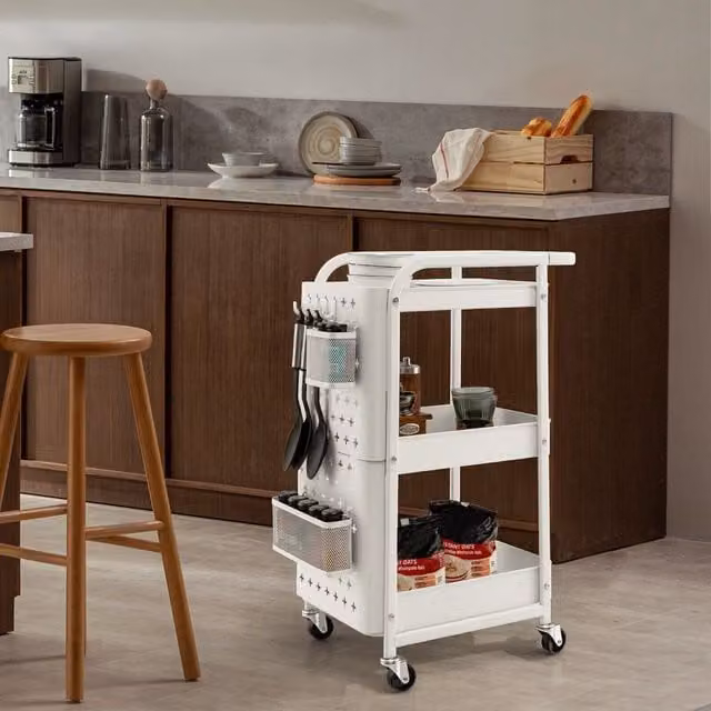 COSTWAY 3-Tier Metal Storage Trolley Organizer in Matt White