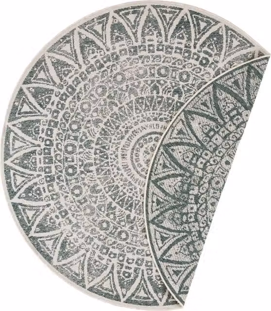 THE RUGS Lilja Vintage Round Reversible Indoor Outdoor Rug in Green, Diameter: 200 cm