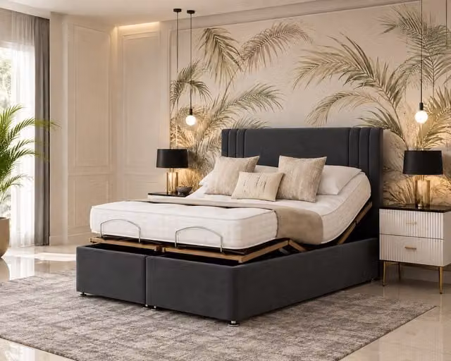 K Mehmood Enterprise Ltd Grey Upholstered Motorised Adjustable Mobility Bed with Spring Mattress, W/D/H: 180 x 200 cm