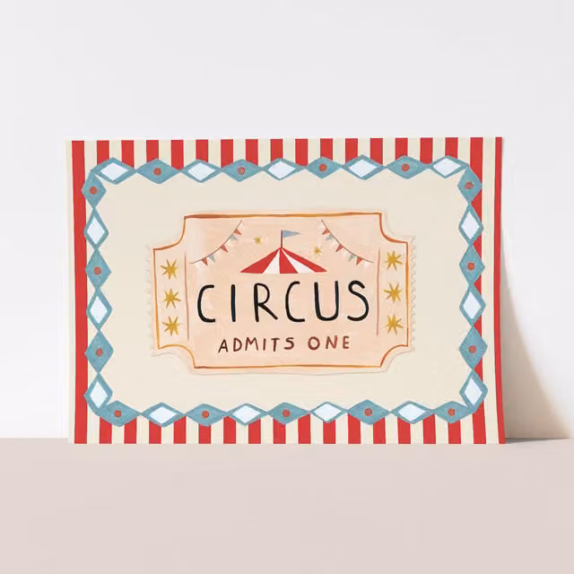Kid of the Village Circus Ticket Retro Illustration Paper Poster, Multicolour, W: 50 cm, H: 70 cm