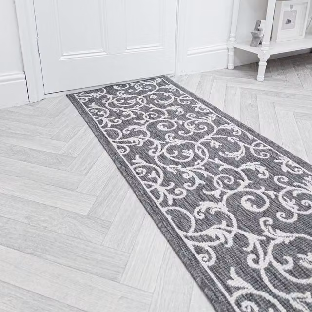 runrug Ivy Reversible Indoor/Outdoor Carpet Runner Rug in Grey, W: 60 cm, L: 390 cm
