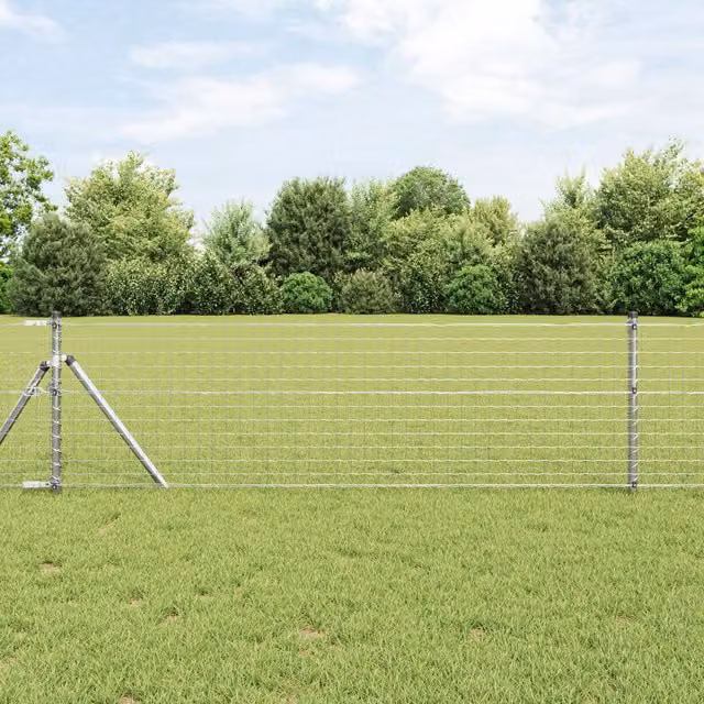 Berkfield Home 52-Piece Round Galvanised Steel Fence Posts in Grey, H: 80 cm, Diameter: 32 mm
