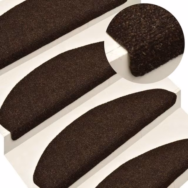 Berkfield Home Self-adhesive Needle Punch Stair Mats, 15 Pieces, Brown, W: 65 cm, D: 21 cm, H: 4 cm
