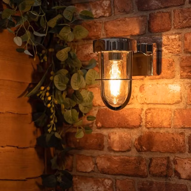 Fanar Industrial Chrome LED Wall Light for Bathroom and Garden