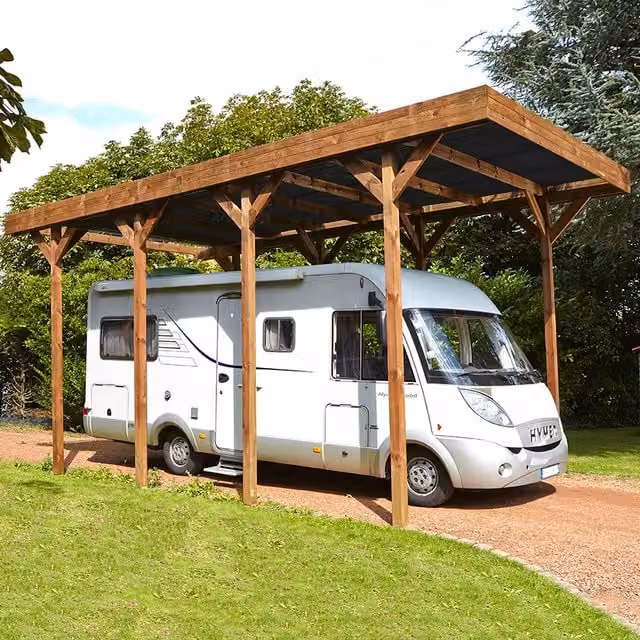 Cerland Brown Pent Carport for Motorhomes and Caravans with Concrete In-Ground Supports