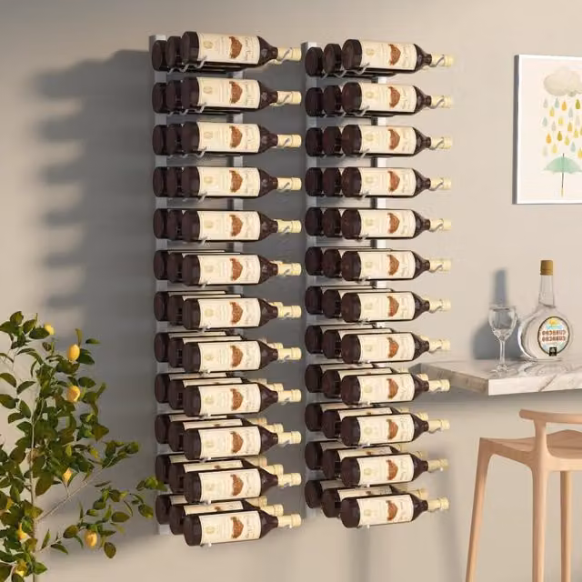 Berkfield Home Wall Mounted White Lacquered Metal Wine Rack for 36 Bottles, 2 Pack