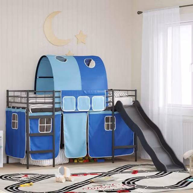 Berkfield Home Kids' Metal Loft Bed Frame in Black and Blue, W: 75 cm, L: 190 cm