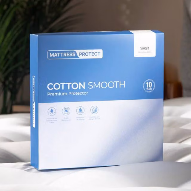 Arthur Waterproof Cotton Mattress Protector, White, W/D/H: 140 x 200 x 35 cm
