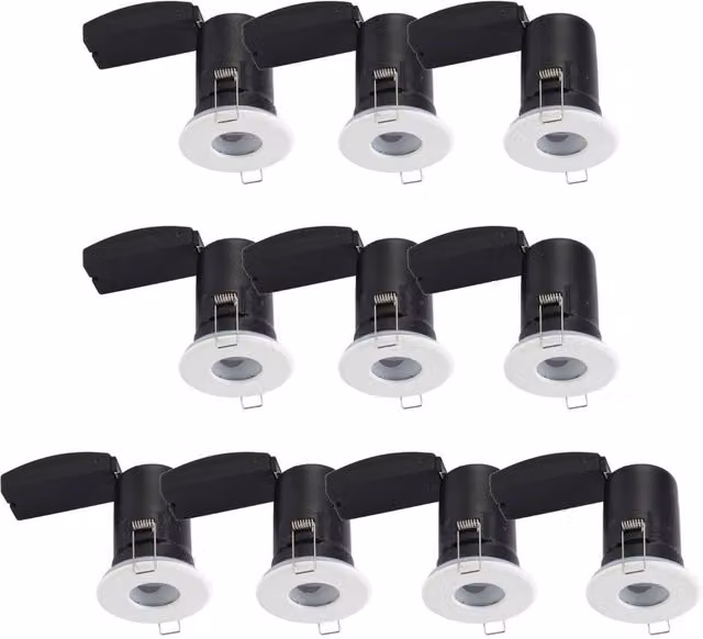 First Choice Lighting Set of 10 White IP65 Dimmable Recessed Bathroom Downlights