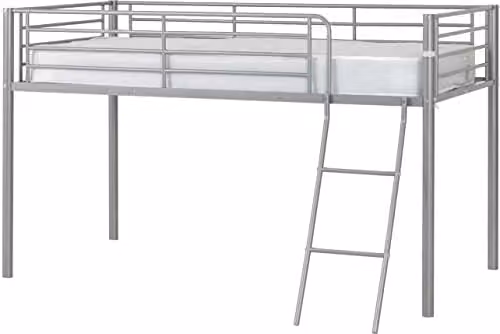Seconique Kora Mid Height Single Metal Mid Sleeper Bed Frame in Silver, W/D/H: 190 x 90 x 130 cm