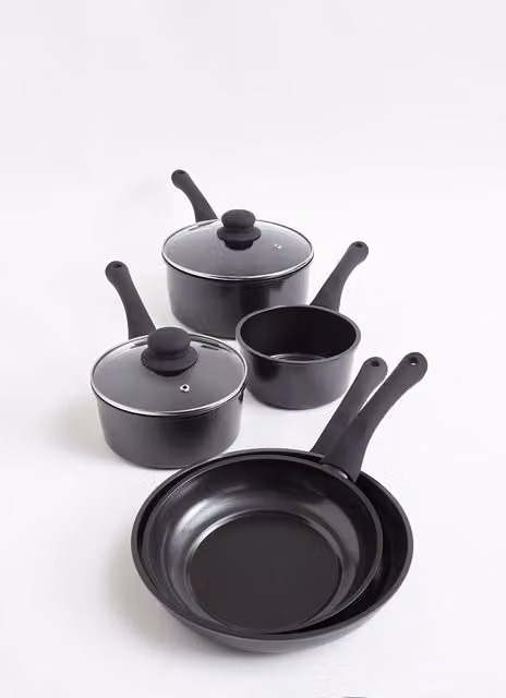 Cermalon 5-Piece Black Carbon Steel Cookware Set with Non-Stick Ceramic Coating