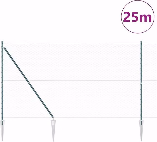 Berkfield Home Green Powder-Coated Steel Hexagon Fence, H: 160 cm x W: 25 m
