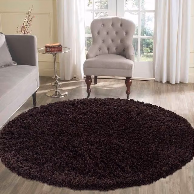 Desire Rugs Plain Brown Fluffy Shaggy Square Area Rug, W: 120 cm x D: 120 cm