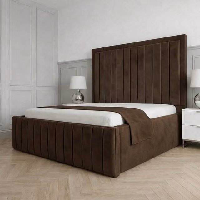 Living Comfort Bedz Sovereign Plush Velvet Upholstered Bed with Slatted Base and 48 Inch Headboard in Brown, Small Double