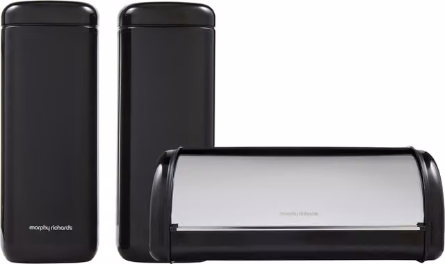 Morphy Richards Black Large Bread Bin and Small Cannisters Bundle