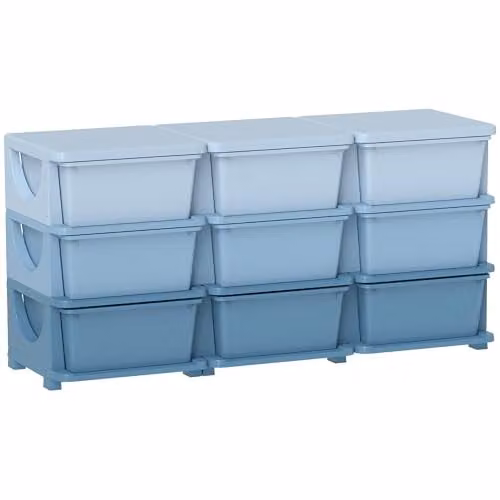HOMCOM 3-Tier Plastic Kids Toy Storage Unit with 9 Drawers, Blue, W/D/H: 56.5 x 37.0 x 113.0 cm
