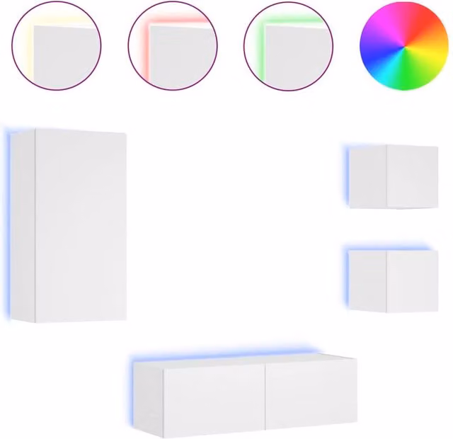 Berkfield Home 4 Piece Modern Glossy White Wall Mounted TV Cabinets with Integrated LED Lighting