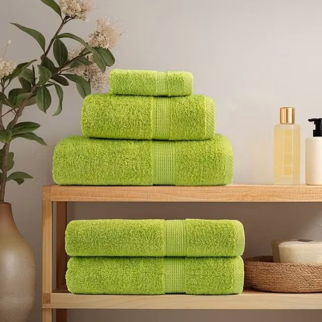 Berkfield Home SOLUND Premium Cotton Terry Shower Towels, Apple Green, 10 Pack, W: 70 cm, L: 140 cm, 600 gsm