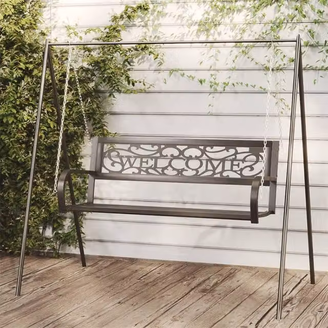 Berkfield Home Classic Garden Swing Bench in Black Powder Coated Steel and Plastic, Width: 125 cm
