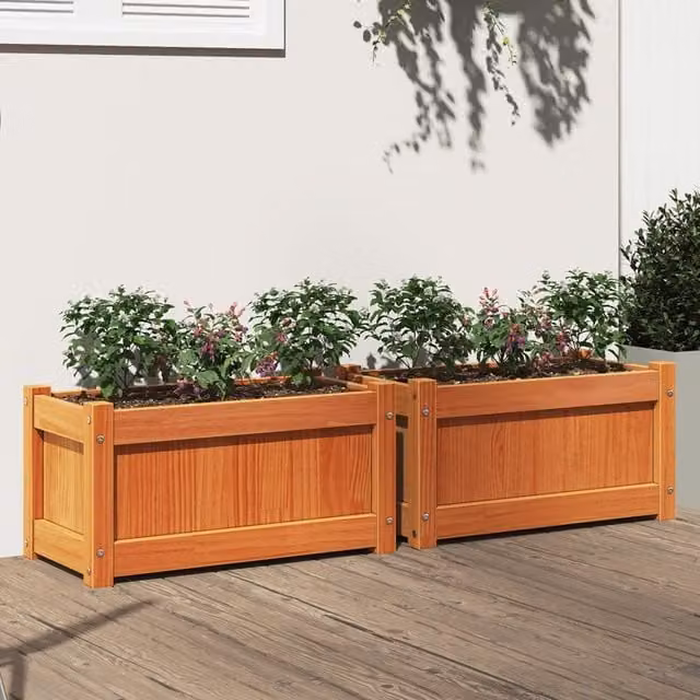 Berkfield Home Garden Wax Brown Solid Wood Pine Planter Tub, 2 Pack