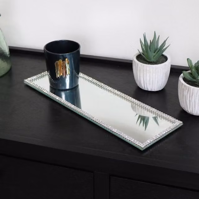 Melody Maison Rectangular Jewelled Mirrored Display Plate Tray in Silver