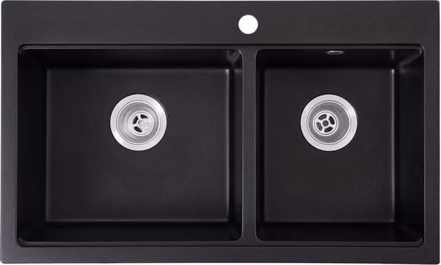 Living and Home Modern Black Granite Composite Kitchen Sink with Waste Kit