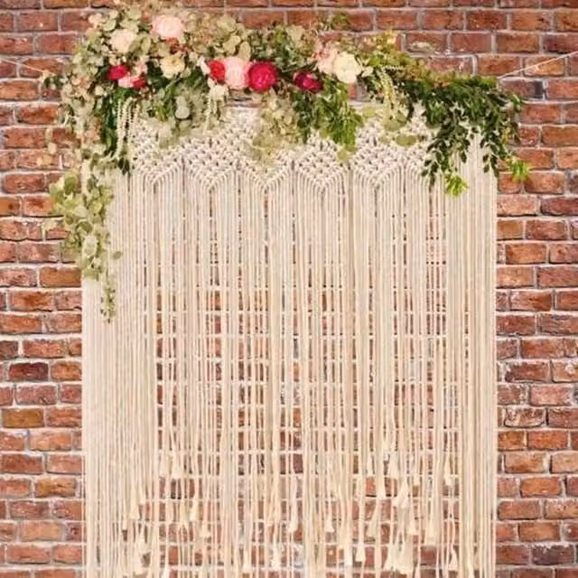 FLAVORA Boho Beaded Door Curtain in Beige, W/H: 115 x 135 cm