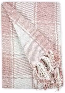 New Edge Blinds Comfy Check Collection Pink Cotton Woven Throw, W: 228 cm, D: 254 cm