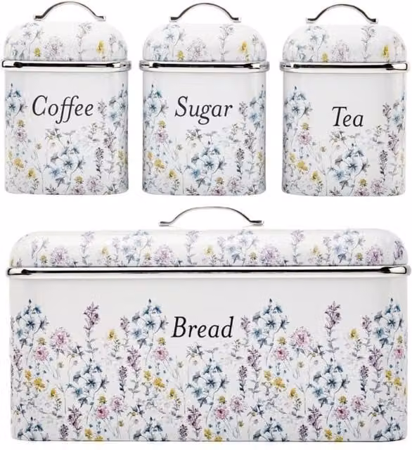 Laura Ashley Bread Bin and Canisters in Multicolour and White