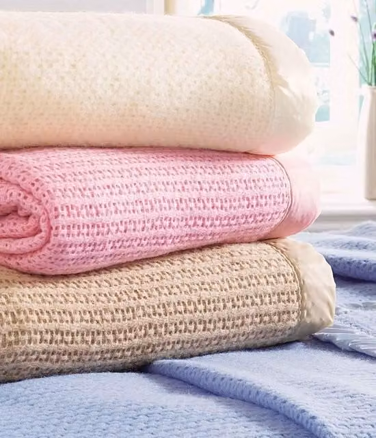 Diana Cowpe Woven Cellular Wool Blanket in Beige