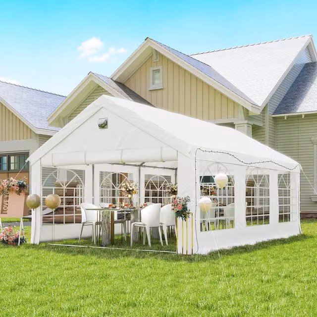 Outsunny White Party Tent with Windows and Gable Roof, W: 6 m, D: 4 m