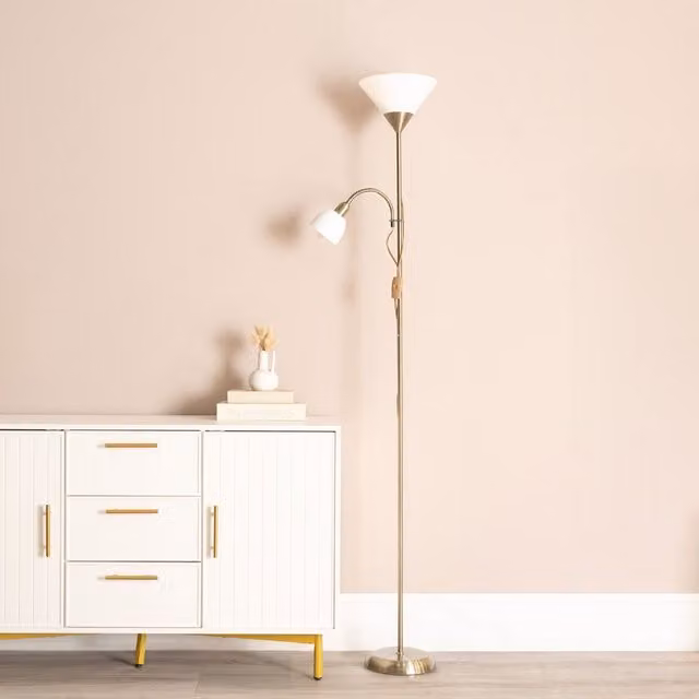 ValueLights Moz Mother and Child Uplighter Floor Lamp with Adjustable Side Lamp in Gold/Brass, H 179 cm x W 40 cm x D 24.5 cm