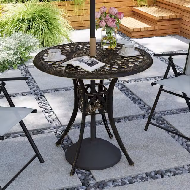 Outsunny Antique Round Garden Dining Table, Brown