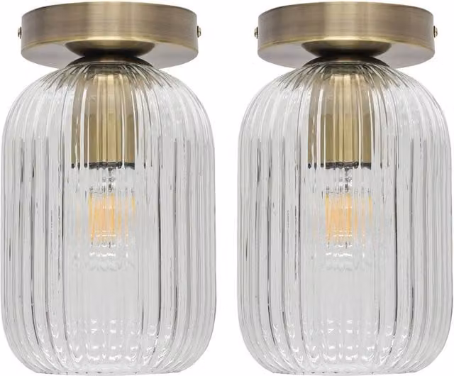 First Choice Lighting Batley Set of 2 Ceiling Light Fittings with Transparent Glass and Gold/Brass Finish