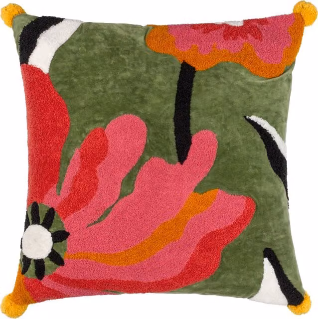 Make it a Home Multicolour Floral Embroidered Square Velvet Cushion with Feather Filling